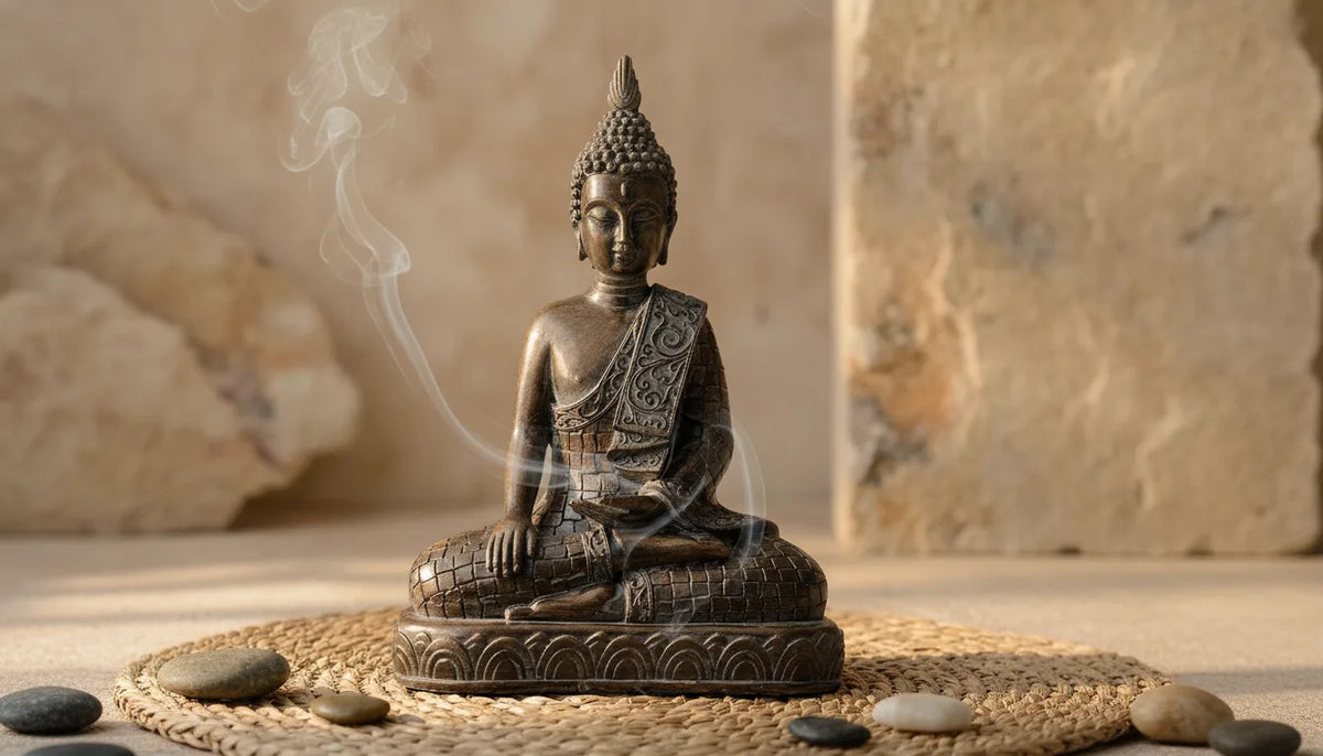 Statue Bouddha Paix Intérieure Résine Brune Dorée 23.5cm