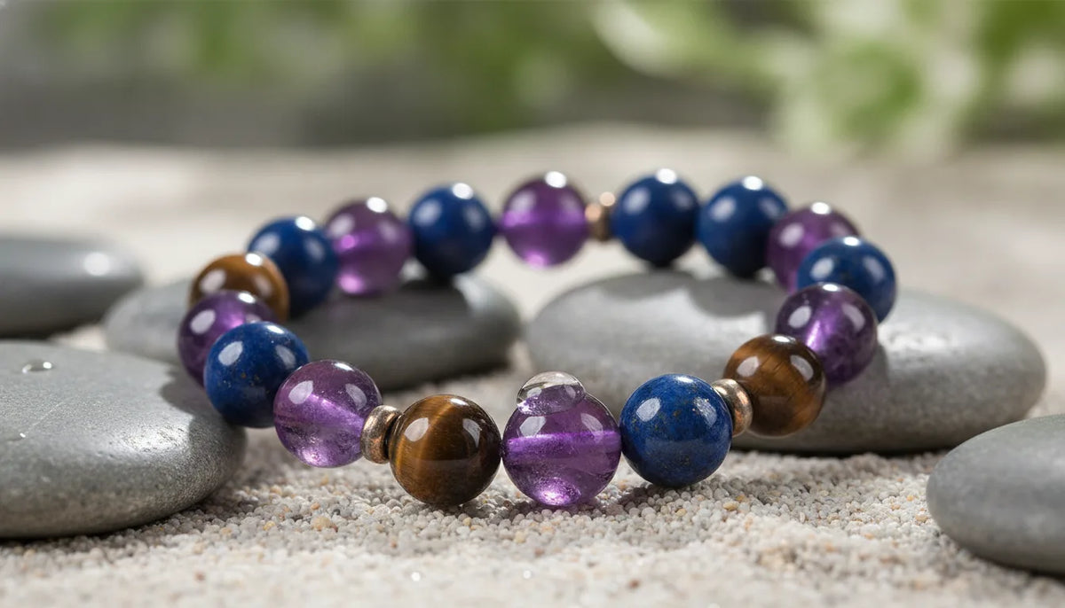 Bracelet Anti-Stress Lapis Lazuli, Quartz Fumé & Améthyste
