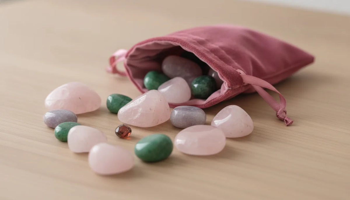 Pochon Pierres Amour Inconditionnel : Quartz Rose, Rhodochrosite, Améthyste
