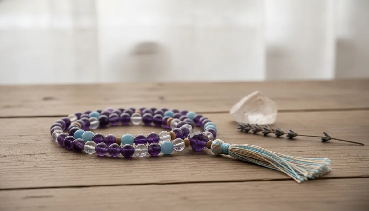 Mâlâ Éveil Spirituel : Quartz Aura, Améthyste, Cristal de Roche
