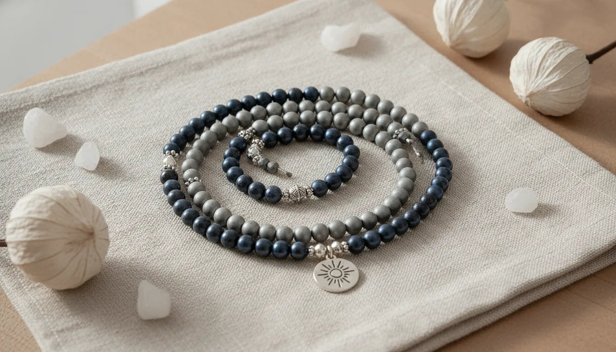 Mâlâ 108 Perles Victoires : Amazonite, Quartz Rose, Pierre de Soleil