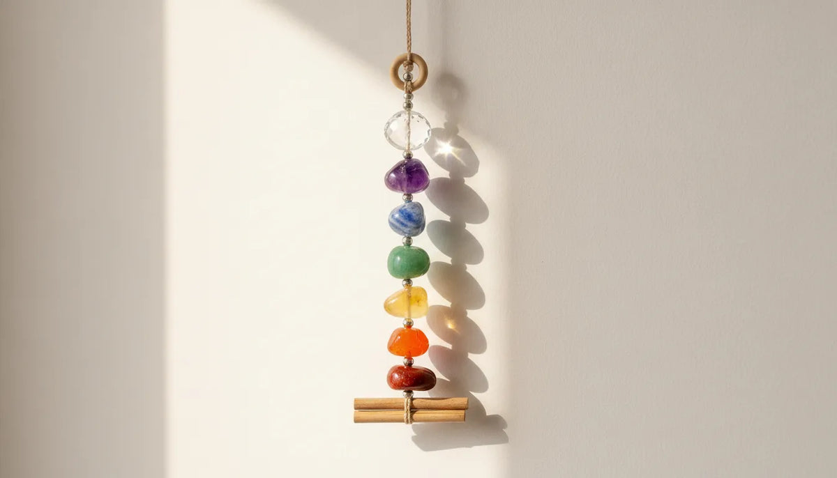 Suspension 7 Chakras Harmonie - Pierres Naturelles & Métal Doré