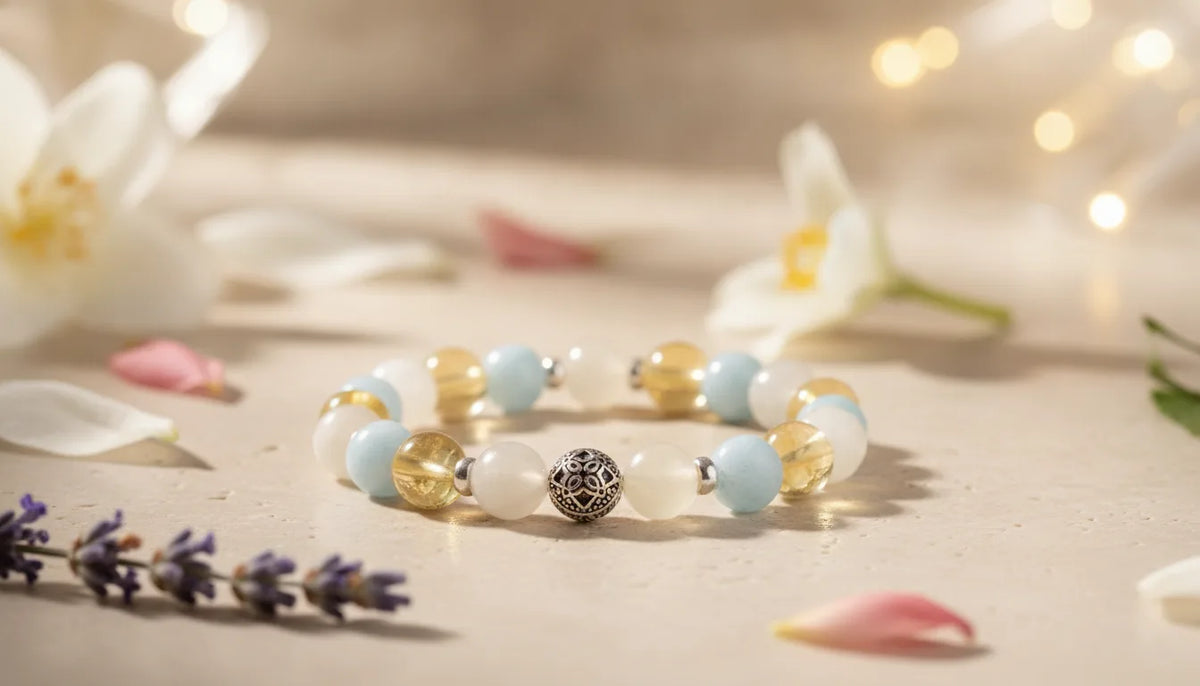 Bracelet Énergies de l'Été - Aigue-Marine, Citrine, Pierre de Lune
