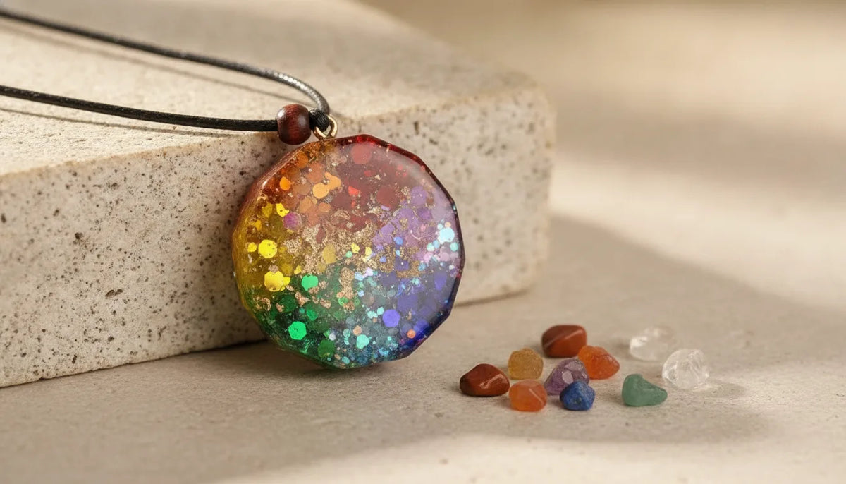 Pendentif Orgonite 7 Chakras Rond - Équilibre Énergétique