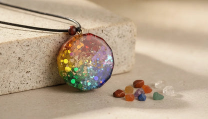 Pendentif Orgonite 7 Chakras Rond - Équilibre Énergétique