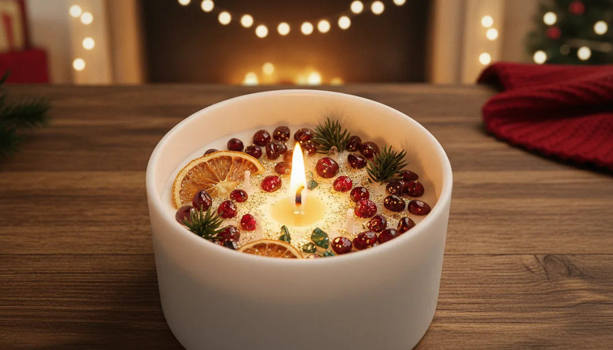 Bougie Magie de Noël : Jade, Quartz Fumé & Aura