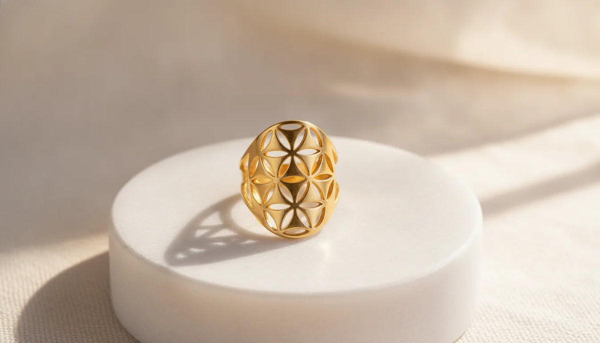 Bague Fleur de Vie Ajustable Dorée ou Argentée