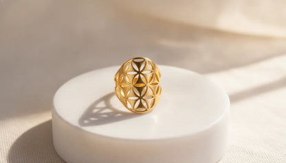 Bague Fleur de Vie Ajustable Dorée ou Argentée