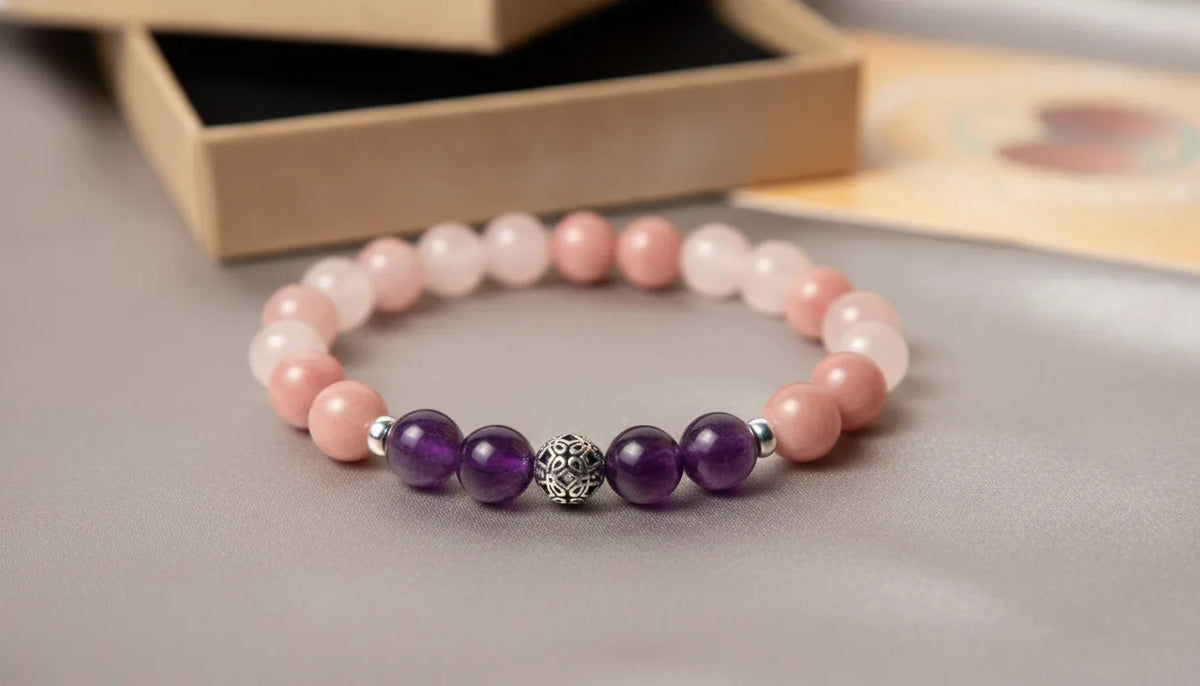 Bracelet Amour Inconditionnel : Quartz Rose, Rhodochrosite, Améthyste