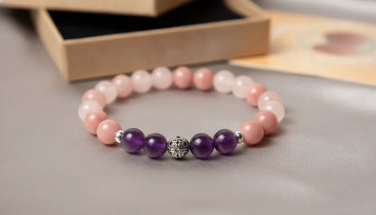 Bracelet Amour Inconditionnel : Quartz Rose, Rhodochrosite, Améthyste