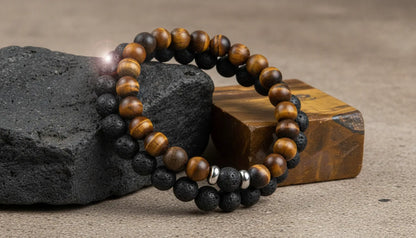 Bracelet Homme "Alpha" Oeil de Tigre & Lave