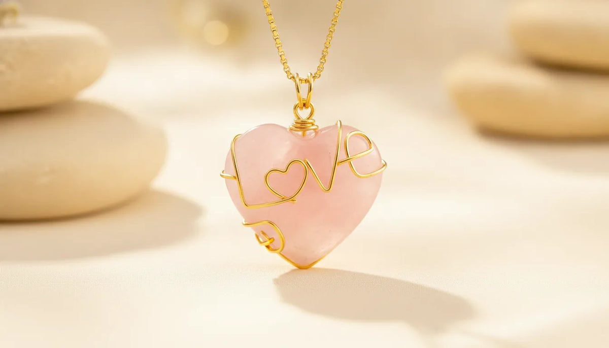 Pendentif Cœur Quartz Rose - Amour & Sérénité