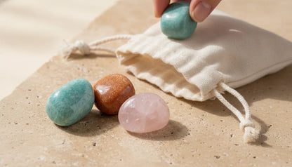 Pochon 3 Pierres Positivité : Soleil, Quartz Rose, Amazonite