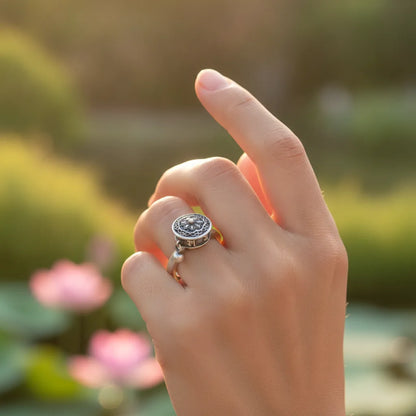 Bague Fleur de Lotus & Roue à Prières Tibétaine Argent 925