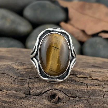 Bague Oeil de Tigre Argent 925 Ajustable