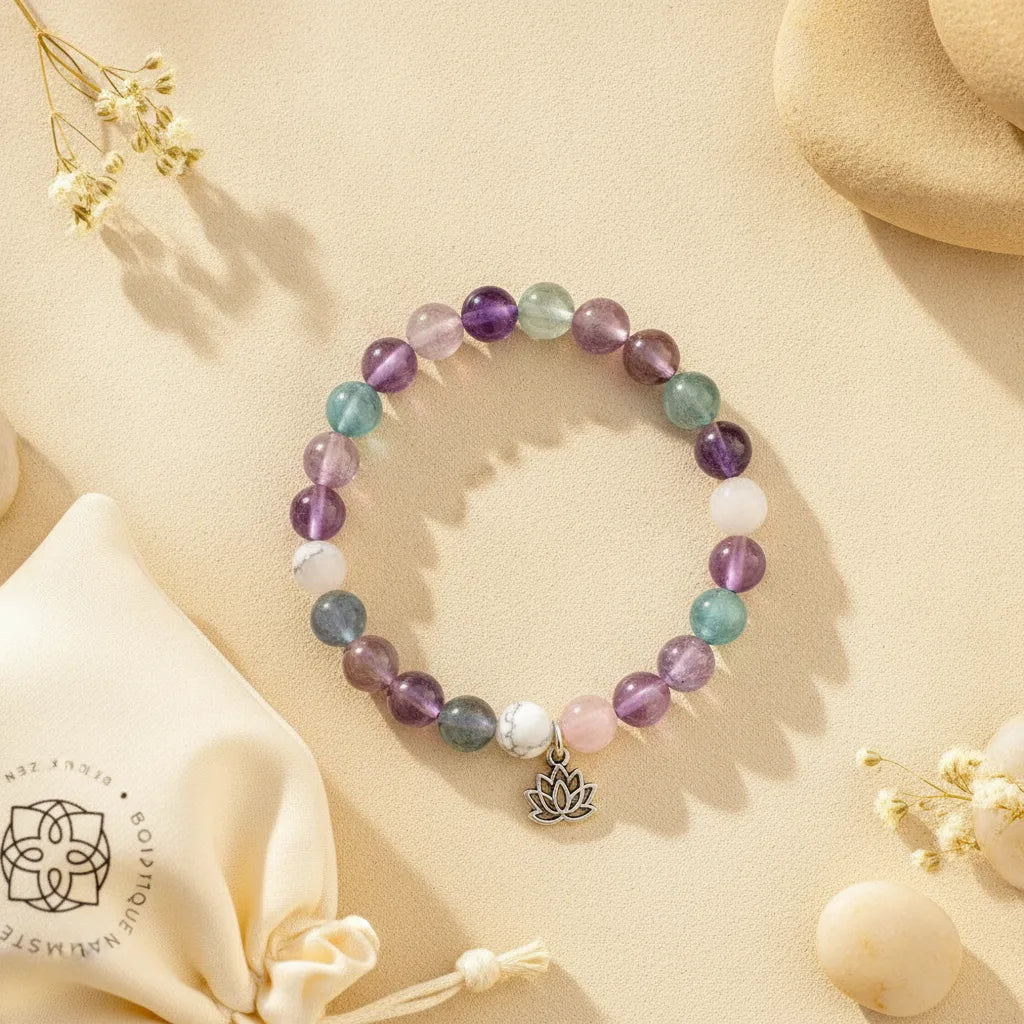 Bracelet Ménopause Sereine : Calcédoine, Améthyste, Pierre de Lune