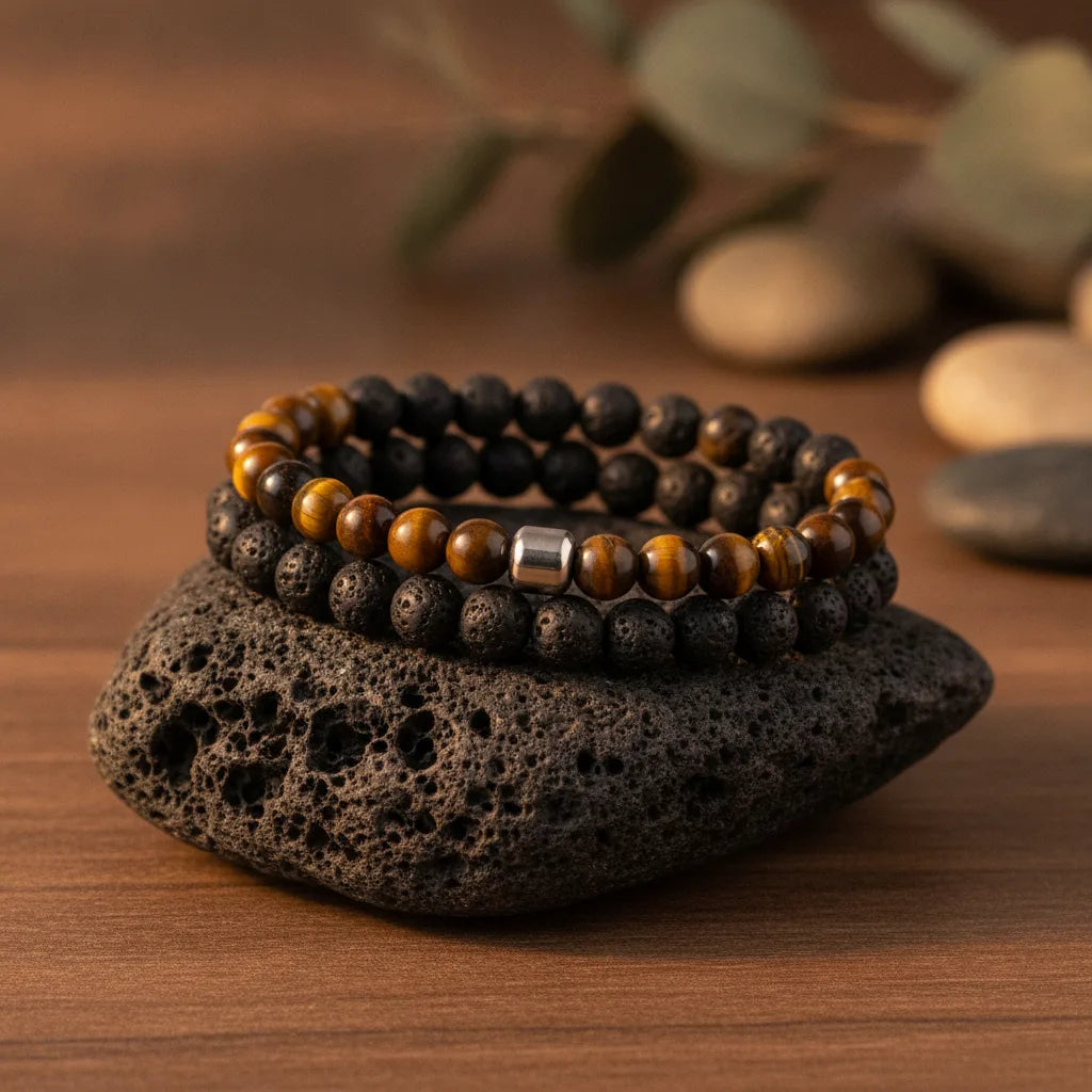 Bracelet Homme "Alpha" Oeil de Tigre & Lave