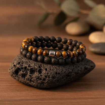 Bracelet Homme "Alpha" Oeil de Tigre & Lave