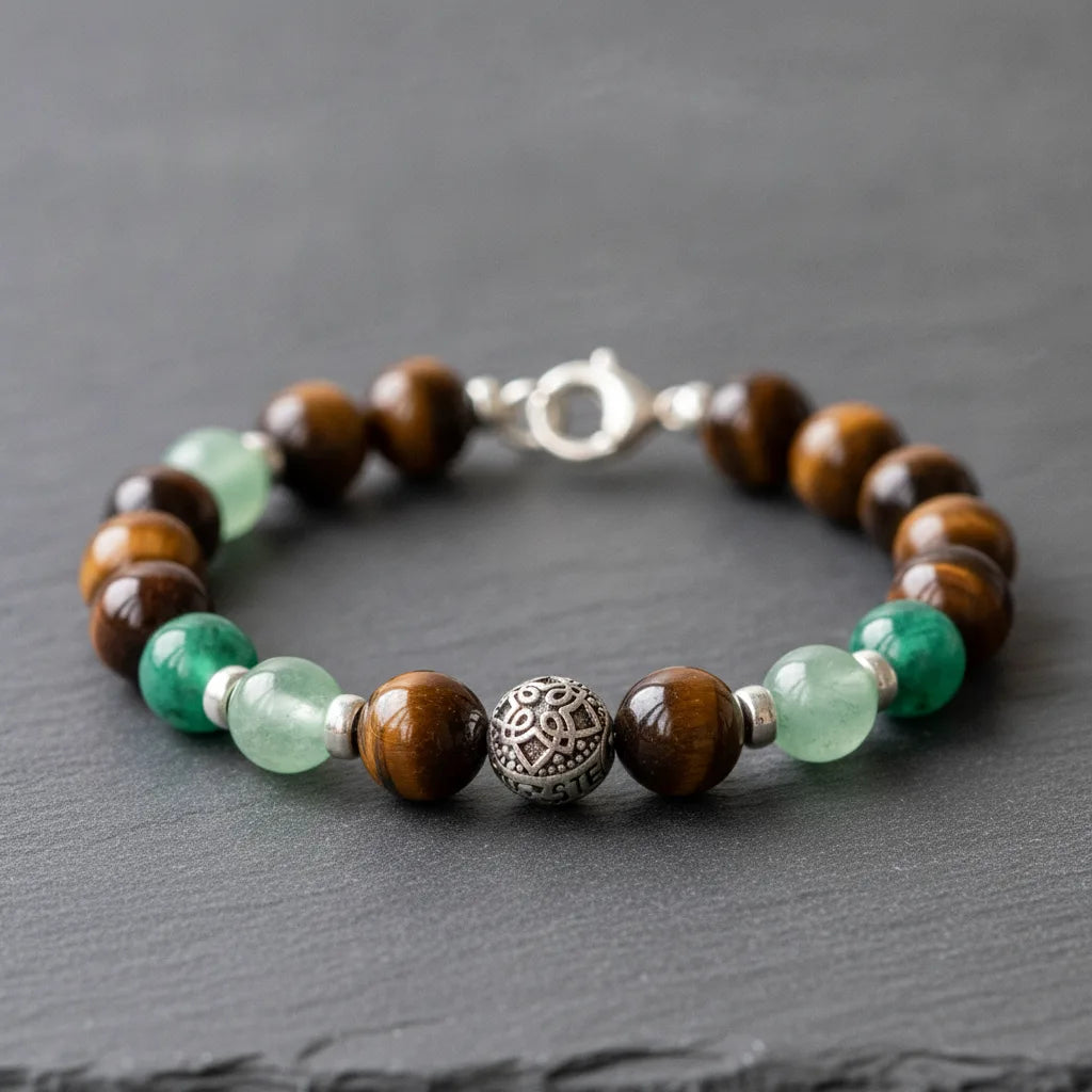 Bracelet Porte-Bonheur : Aventurine, Quartz Fumé, Malachite