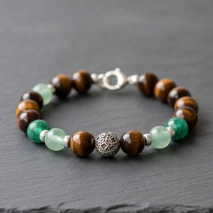 Bracelet Porte-Bonheur : Aventurine, Quartz Fumé, Malachite