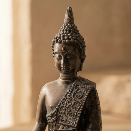 Statue Bouddha Paix Intérieure Résine Brune Dorée 23.5cm