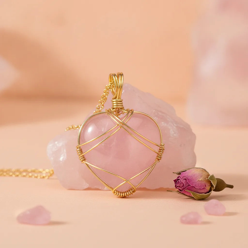 Pendentif Cœur Quartz Rose - Amour & Sérénité