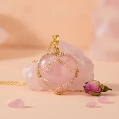 Pendentif Cœur Quartz Rose - Amour & Sérénité