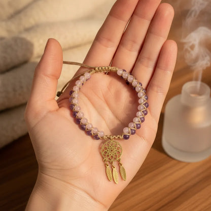 Bracelet Attrape-Rêve Améthyste & Quartz Rose
