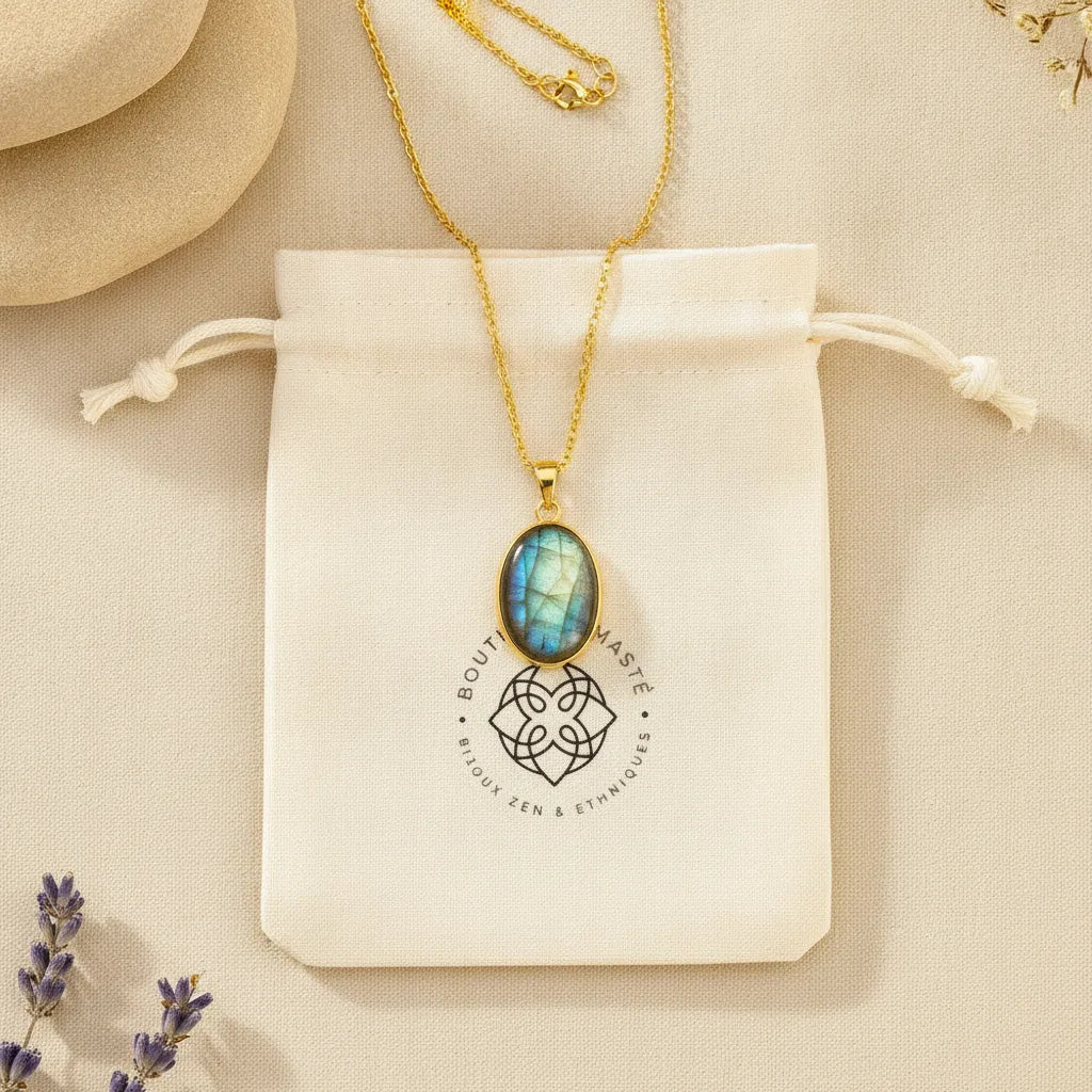 Collier Labradorite Argent 925 Plaqué Or