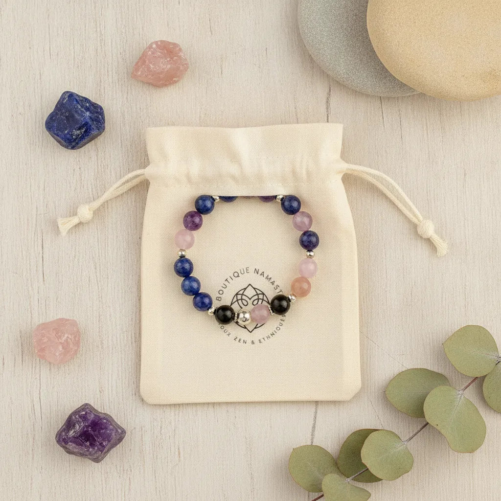 Bracelet Guérison Émotionnelle - Apatite, Rhodochrosite, Améthyste