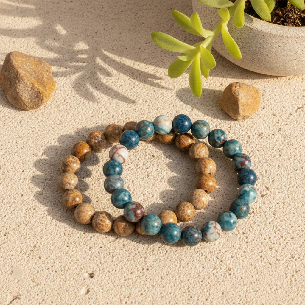 Duo Bracelets Jaspe Paysage & Impérial : Énergie & Confiance