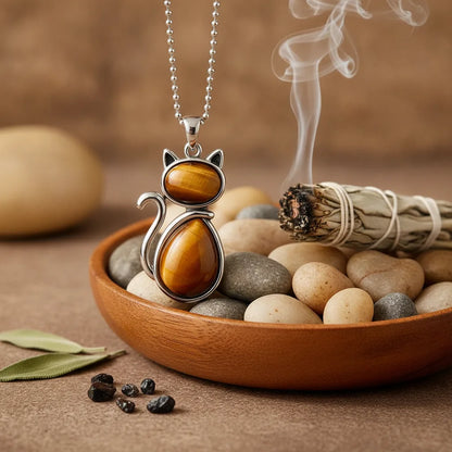 Pendentif Chat Pierres Naturelles : Joie & Intuition
