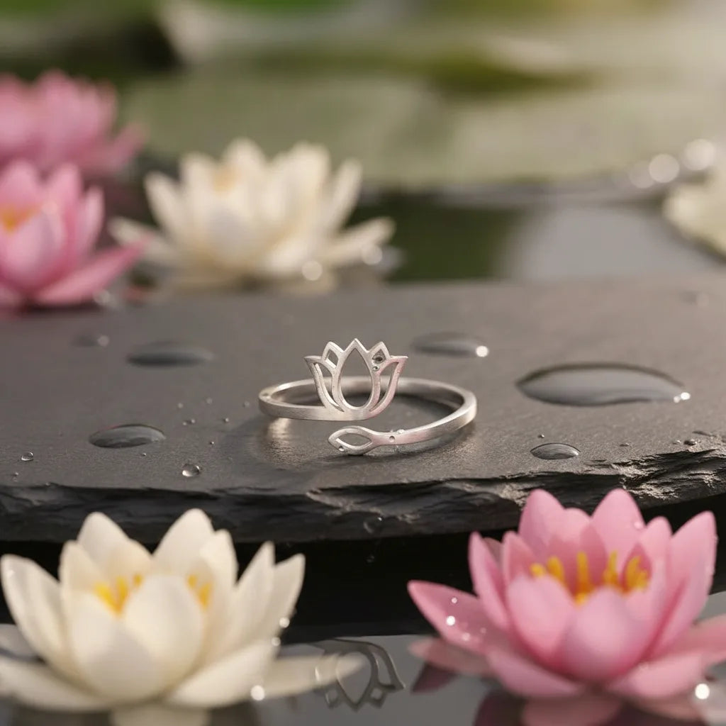 Bague Lotus Ajustable - Symbole de Sérénité