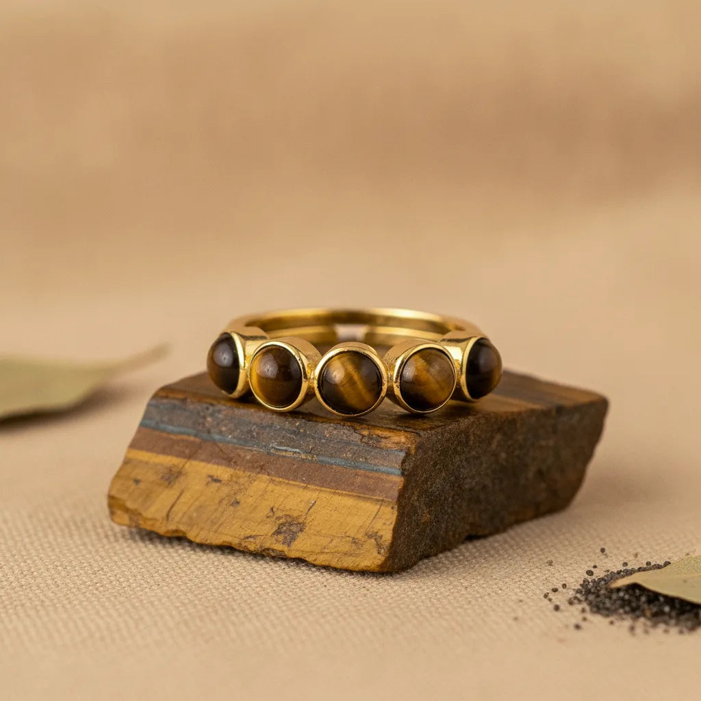 Bague Yuka : Alliance de 5 pierres naturelles ajustables