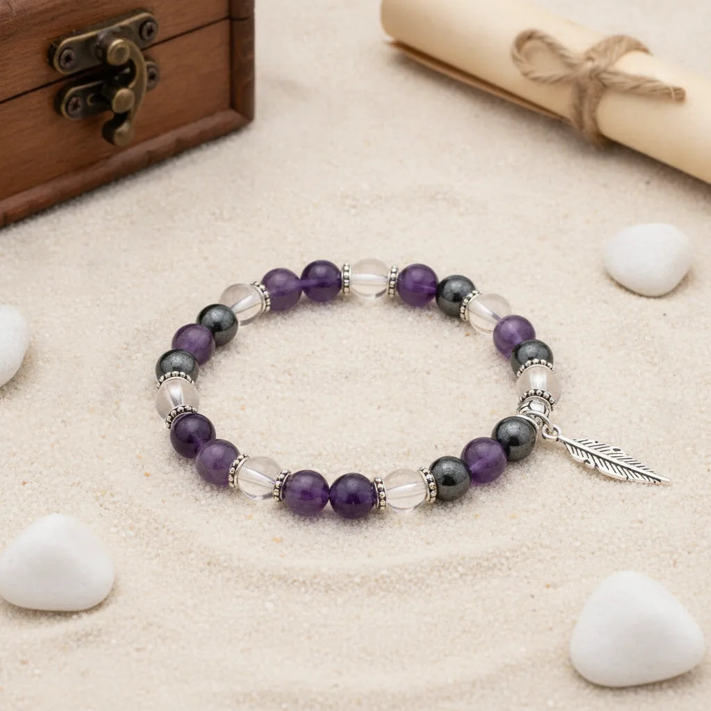 Bracelet Loi de l'Attraction : Quartz Aura, Améthyste, Aventurine