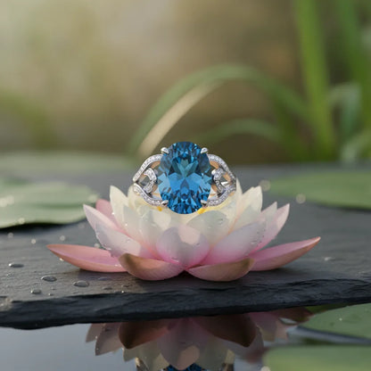 Bague Lotus Renaissance Argent 925 Zircon Bleu