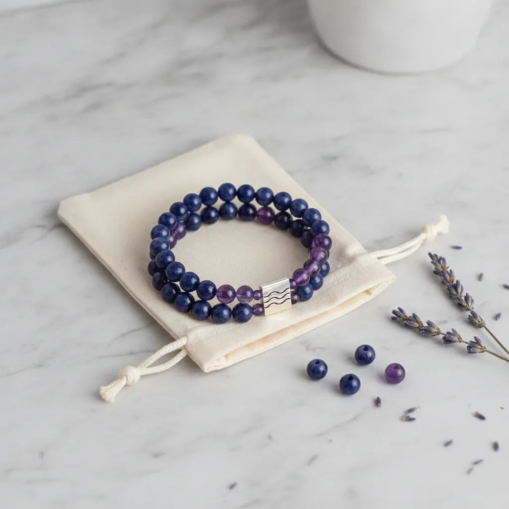 Bracelet Douce Nuit : Améthyste, Hématite, Tourmaline