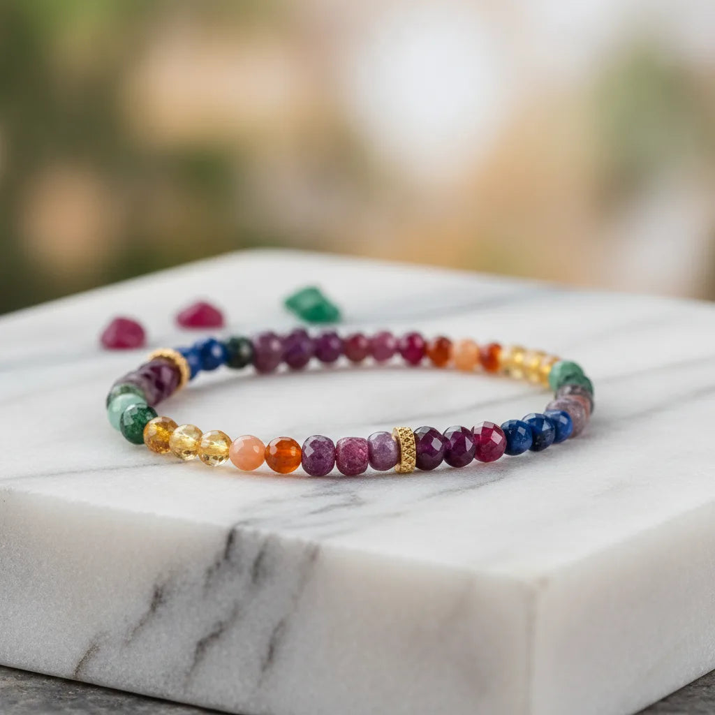 Bracelet 7 Chakras Précieux Pierres Naturelles Luxe