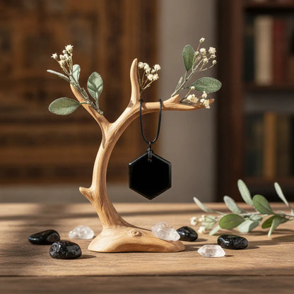 Talisman Hexagonal Protection Obsidienne Noire