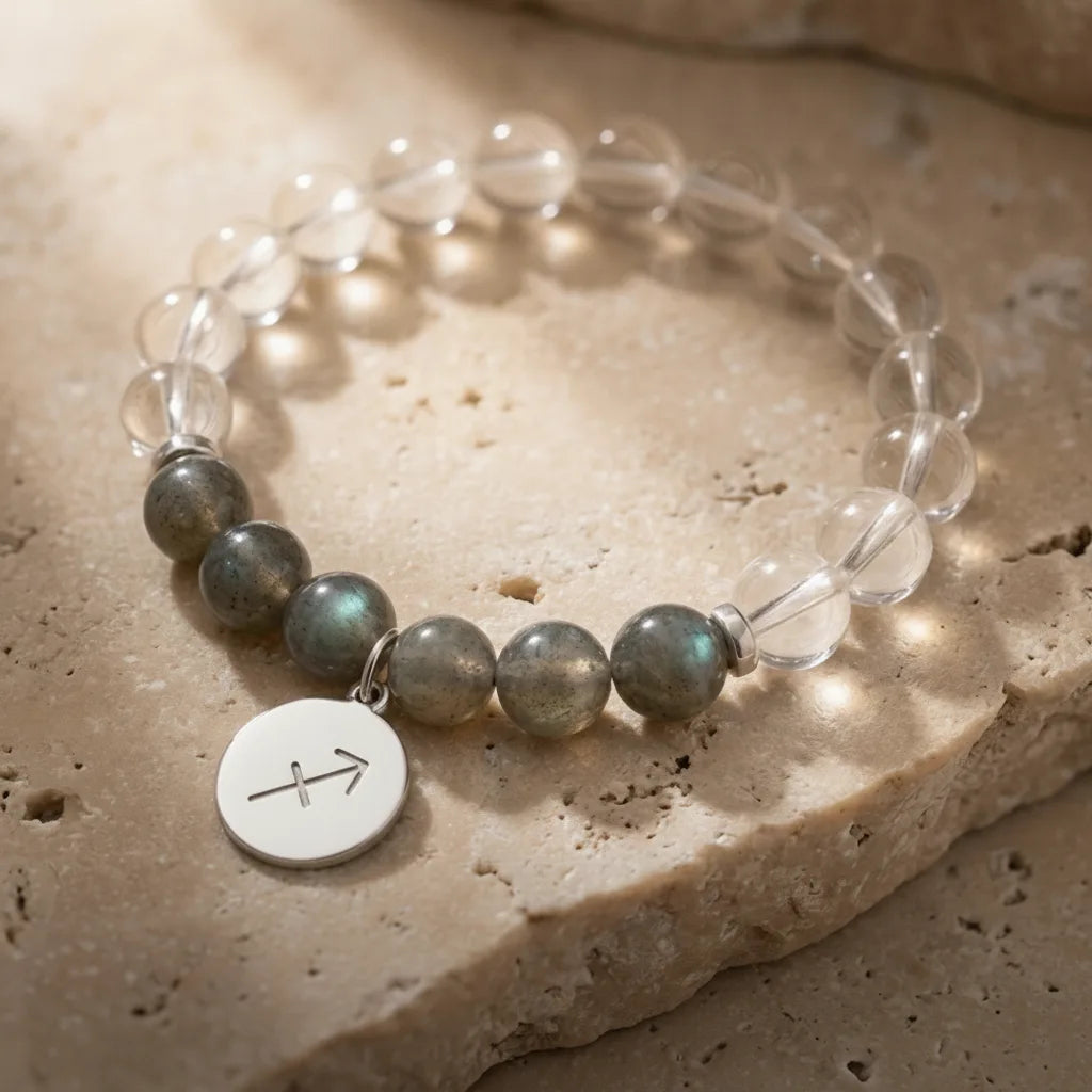 Bracelet Astrologique Personnalisé - Votre Signe & Cristal de Roche