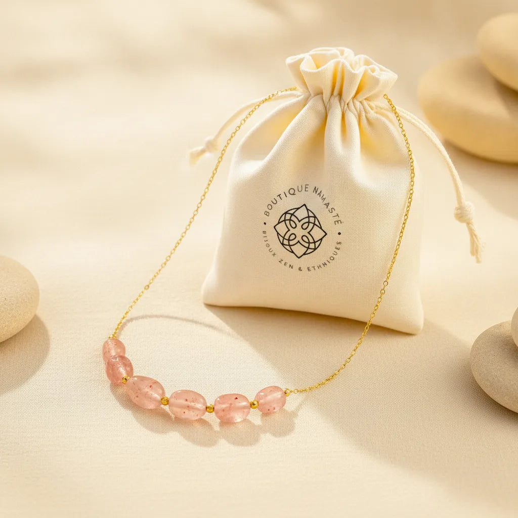 Collier Ava Quartz Fraise : Amour & Sérénité