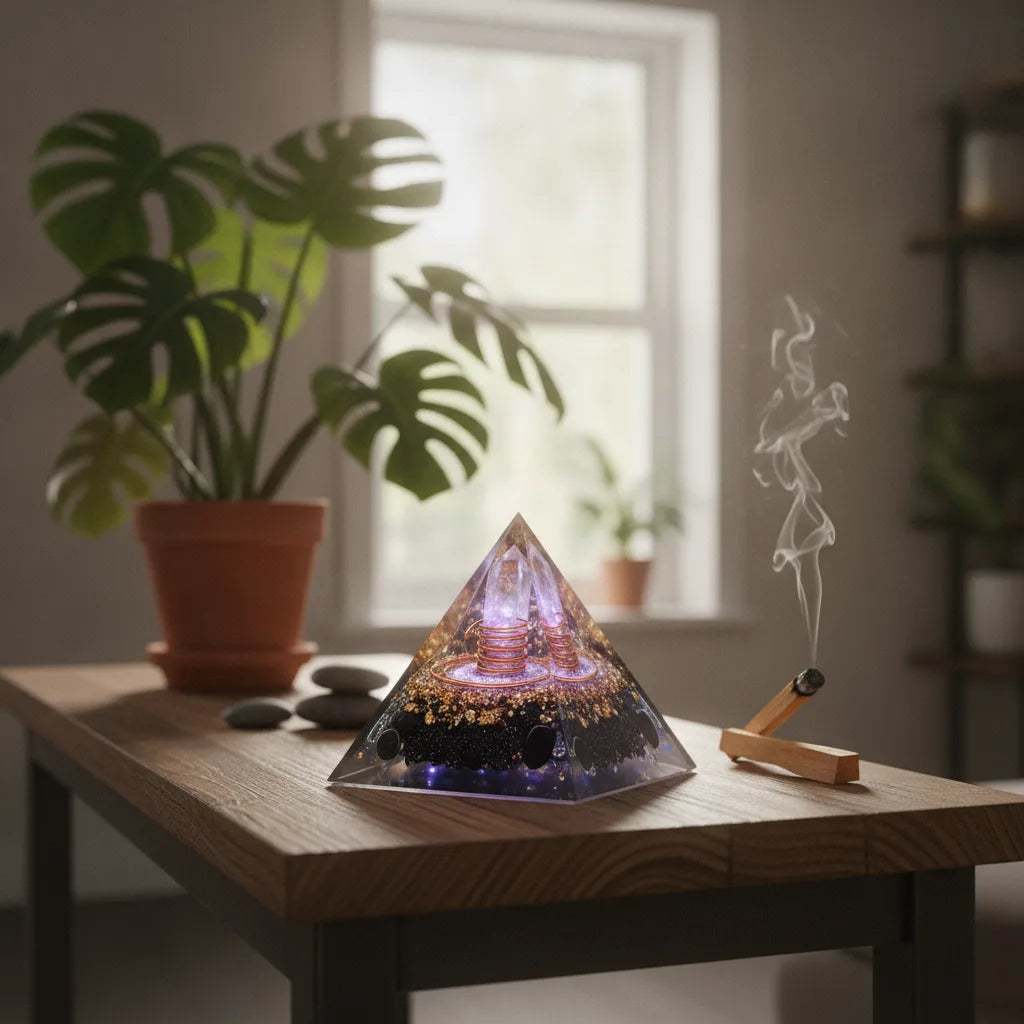 Pyramide Orgonite Bouclier de Protection Oeil de Tigre Obsidienne
