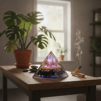 Pyramide Orgonite Bouclier de Protection Oeil de Tigre Obsidienne