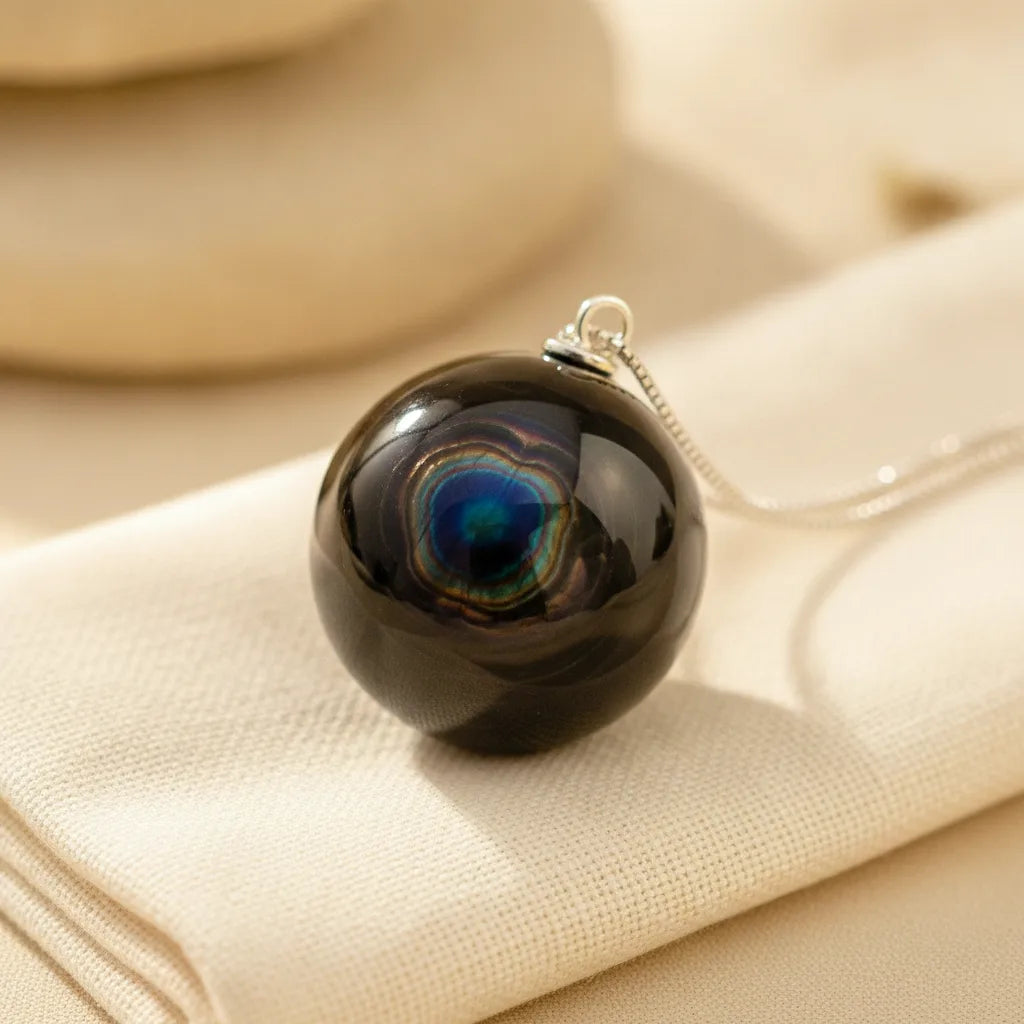 Pendentif Sphère Obsidienne Œil Céleste - Protection Énergétique