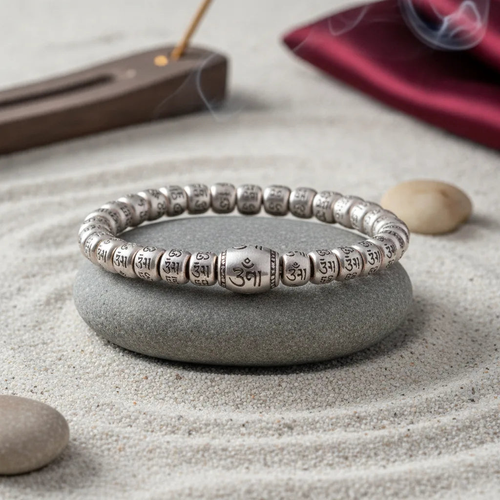 Bracelet Tibétain Cuivre Blanc Mantra Om