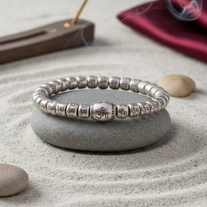 Bracelet Tibétain Cuivre Blanc Mantra Om