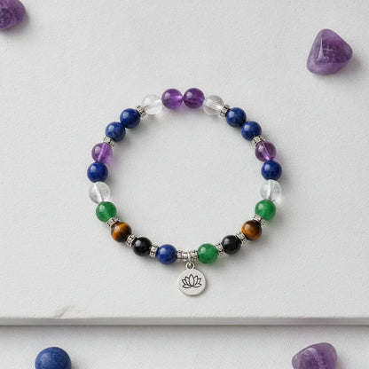 Bracelet Éveil Spirituel : Améthyste, Quartz Aura, Cristal de Roche