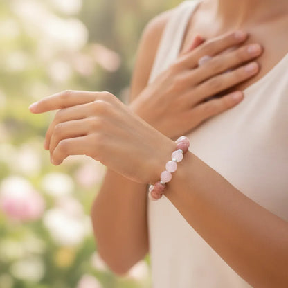 Bracelet Amour Inconditionnel : Quartz Rose, Rhodochrosite, Améthyste