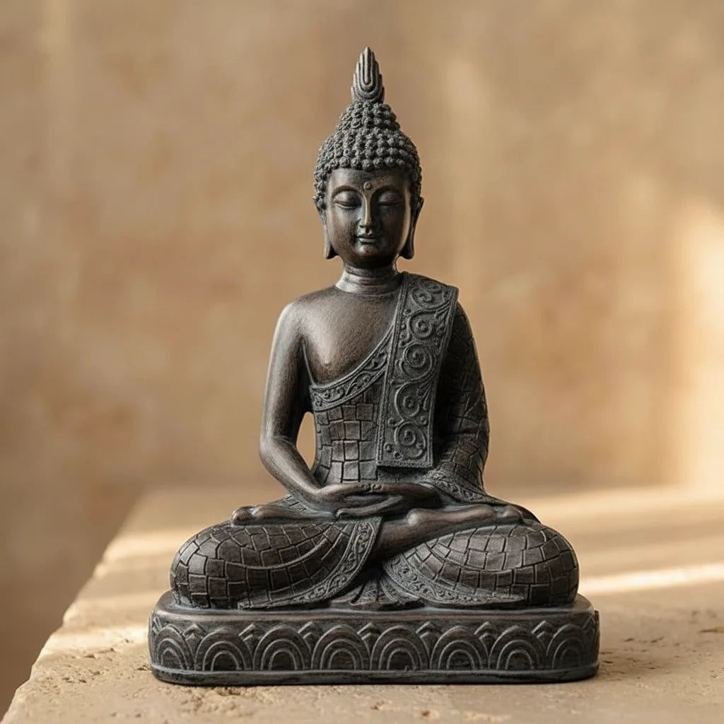Statue Bouddha Paix Intérieure Résine Brune Dorée 23.5cm