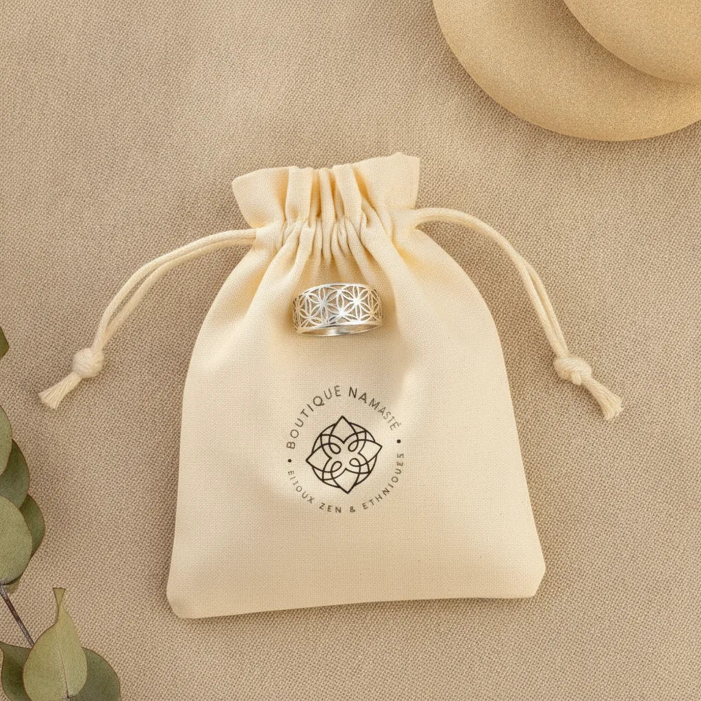 Bague Fleur de Vie Ajustable Dorée ou Argentée